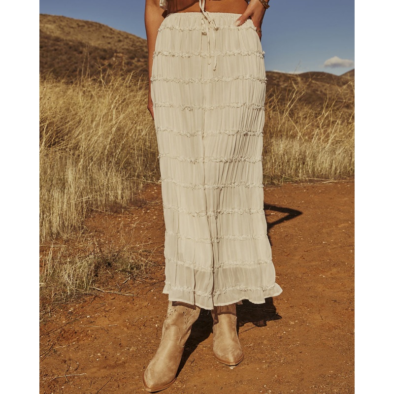 Celestial Haven Chiffon Maxi Skirt Cream XS