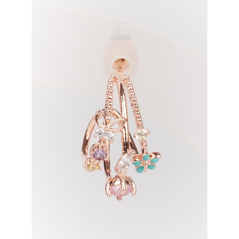 Daisy Triple Flower Stem Earrings IM528 Rose gold One Size