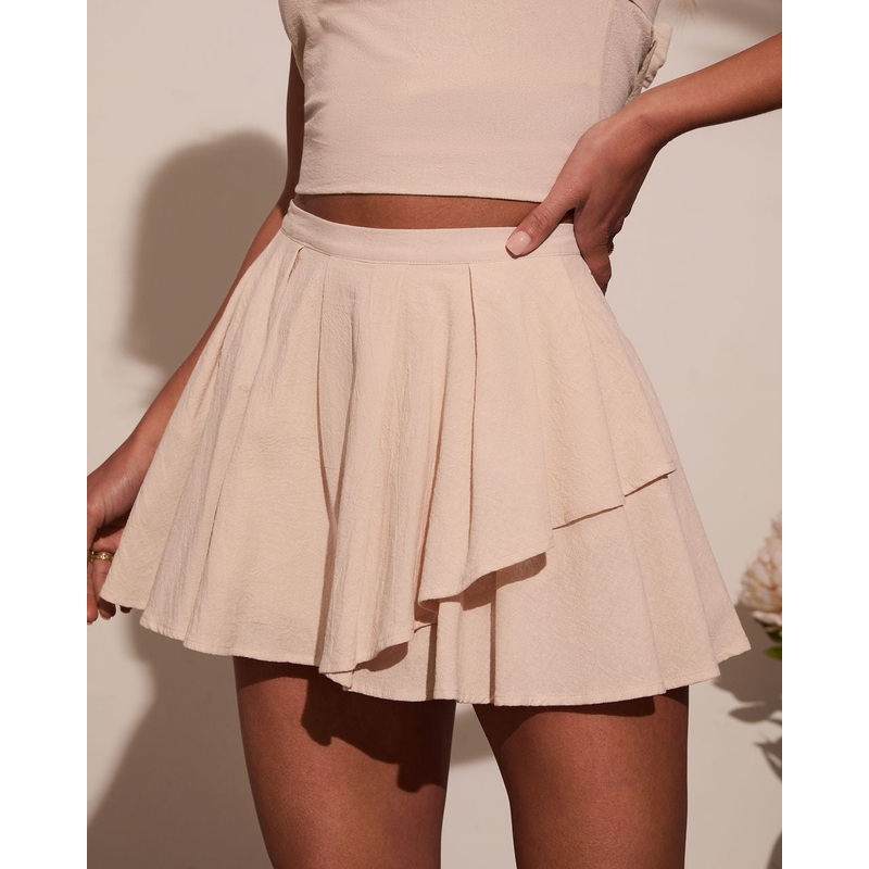 Pennie Pleated Mini Skort Ivory/Beige S