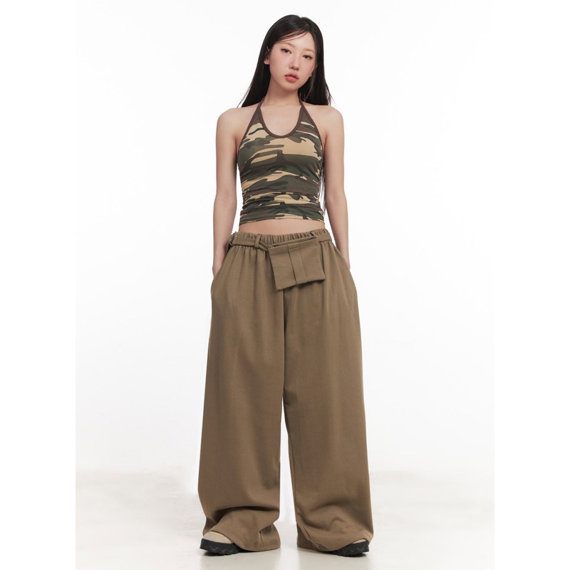 Pintuck Belt Wide-Leg Sweatpants IM528 Dark green M/L