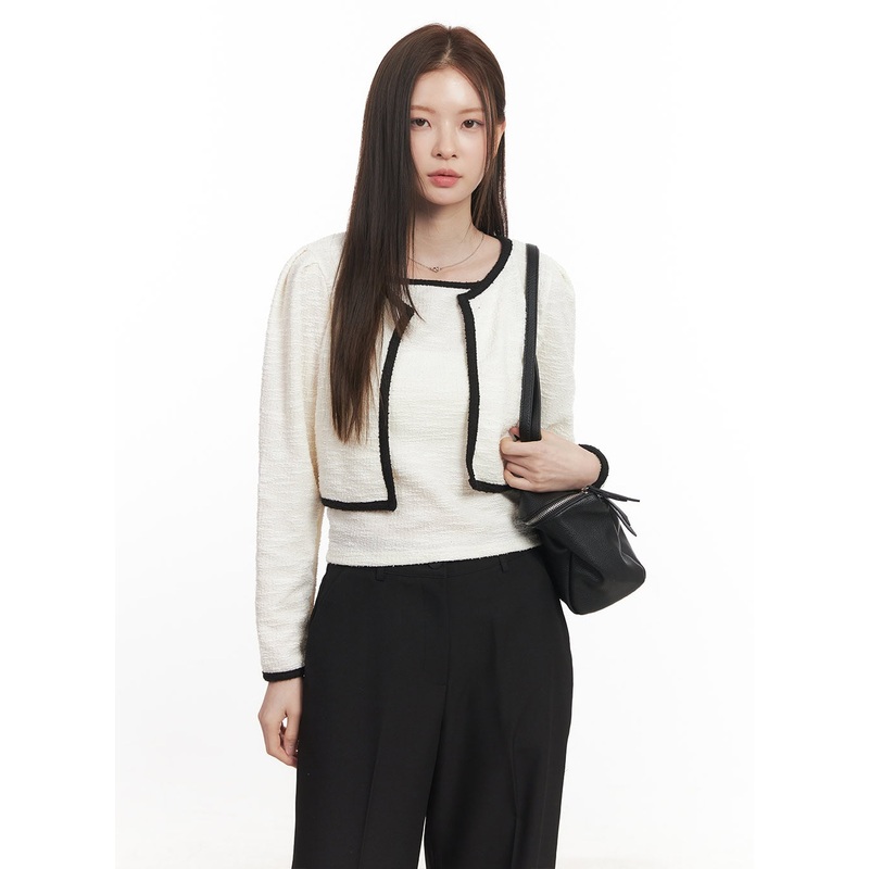 Contrast Tank Top Cardigan Set CA501 White S/M