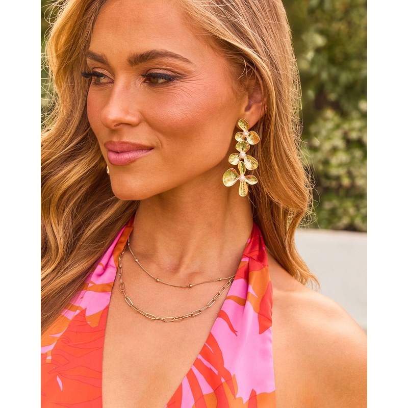 Daisey Floral Drop Earrings Gold O/S