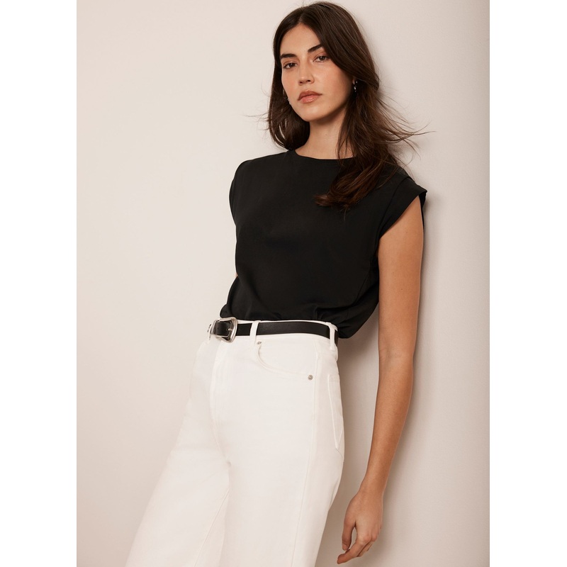 Black Cotton Extended Shoulder T-Shirt XSML