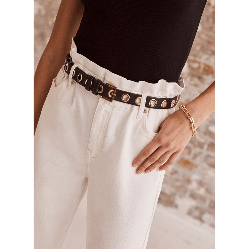 Black Leather Eyelet Belt S/M