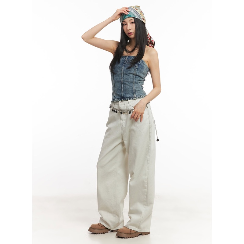 Classic Cotton Wide-Leg Pants CA503 Light beige S