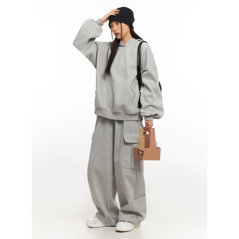 Comfy Cargo Wide-Fit Sweatpants IA504 Gray M/L