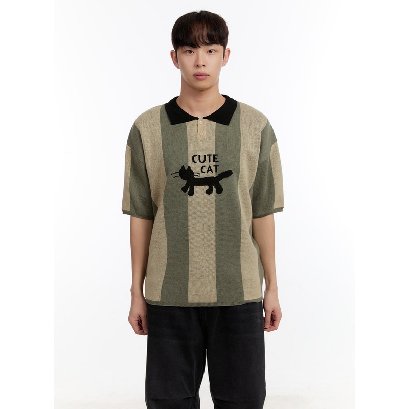 Men’s Collared Graphic Sweater IA504 Dark green M/L