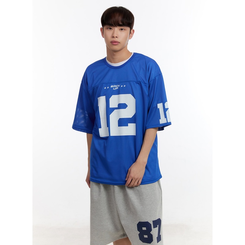 Men’s Oversized Graphic Mesh T-Shirt IA504 Blue M/L