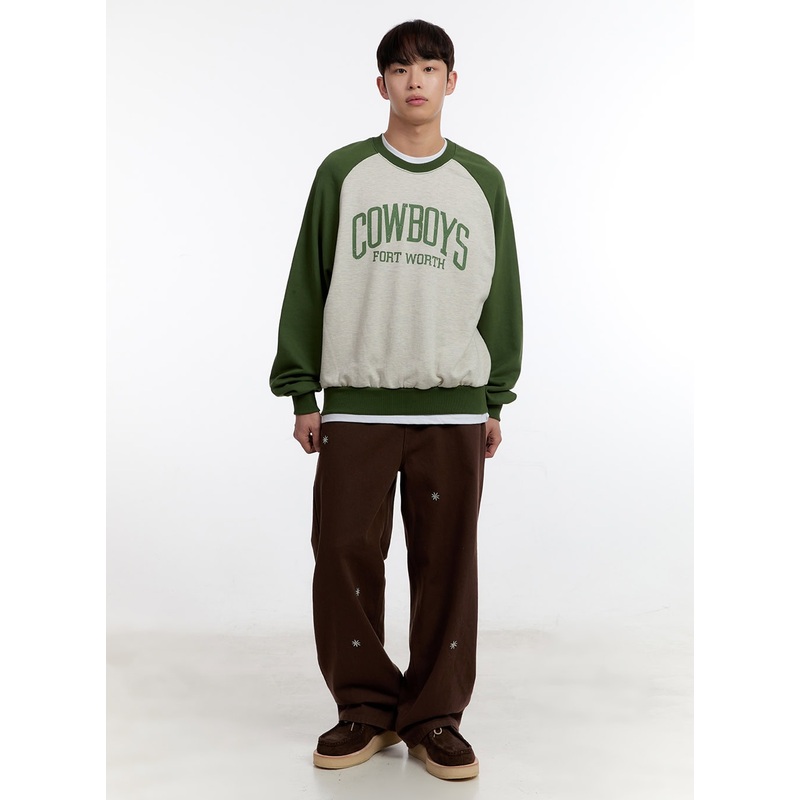 Men’s Wide-Leg Pants with Embroidered Flowers IA504 Brown XS