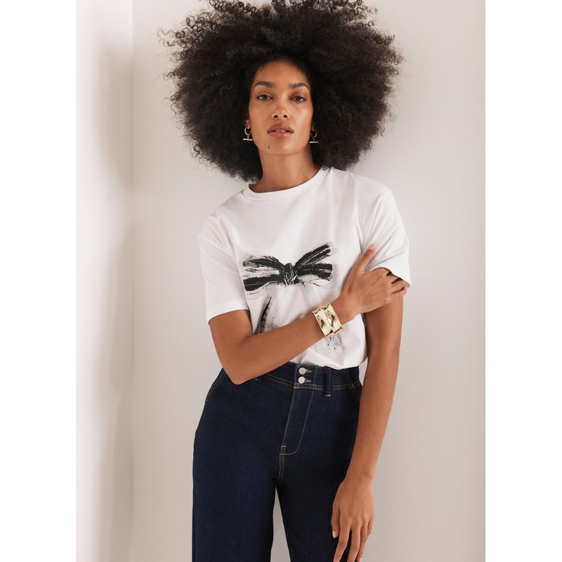 White Graphic Bow T-Shirt XS
