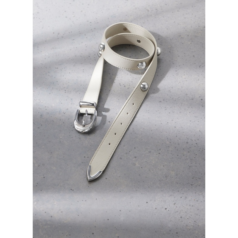 White Statement Leather Belt S/M