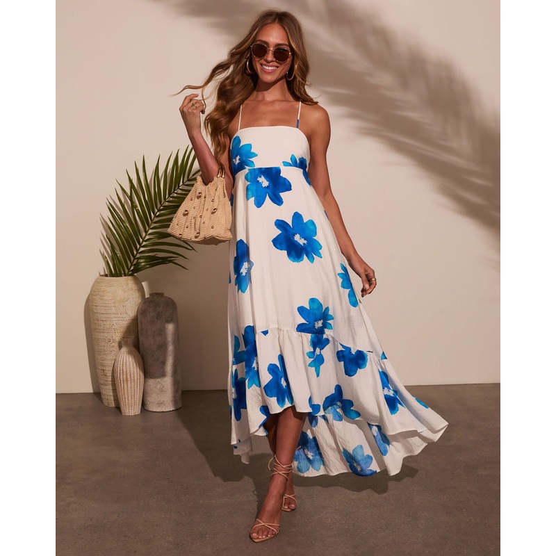 Avalee Floral High Low Midi Dress Blue XS