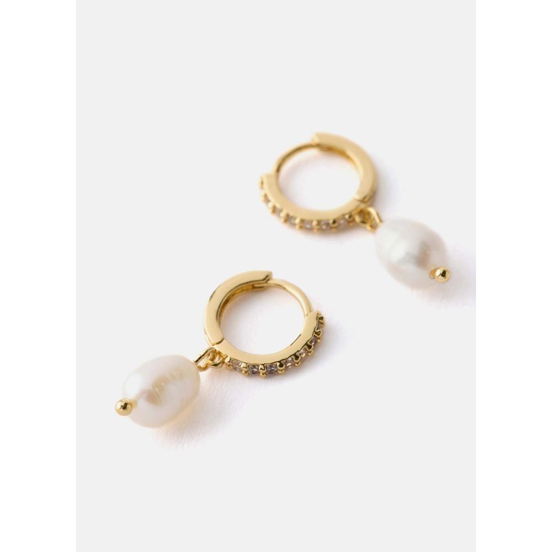 Gold Plated Pearl Hoop Earrings ONE SIZE