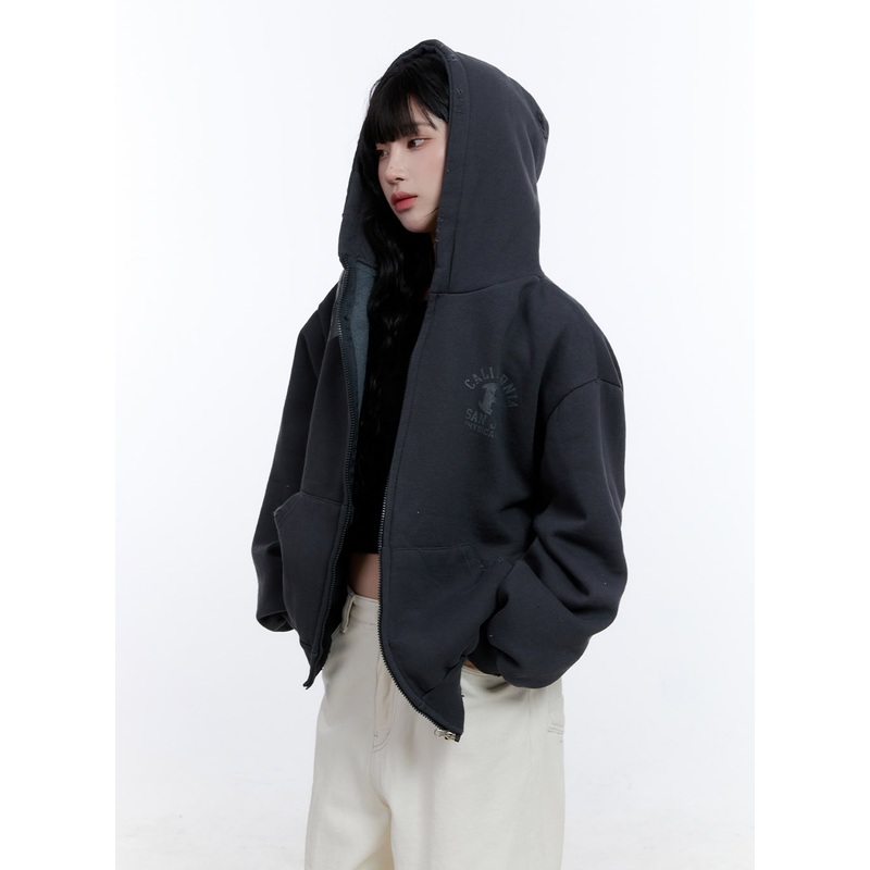 Graphic Oversized Hooded Sweatshirt CD419 Dark brown M/L