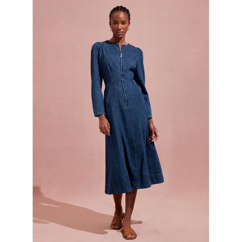 Indigo Puff Sleeve Denim Midi Dress 06