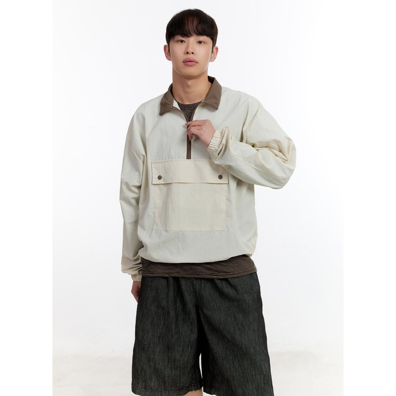 Men’s Two-Tone Anorak Jacket IA507 Light beige M/L