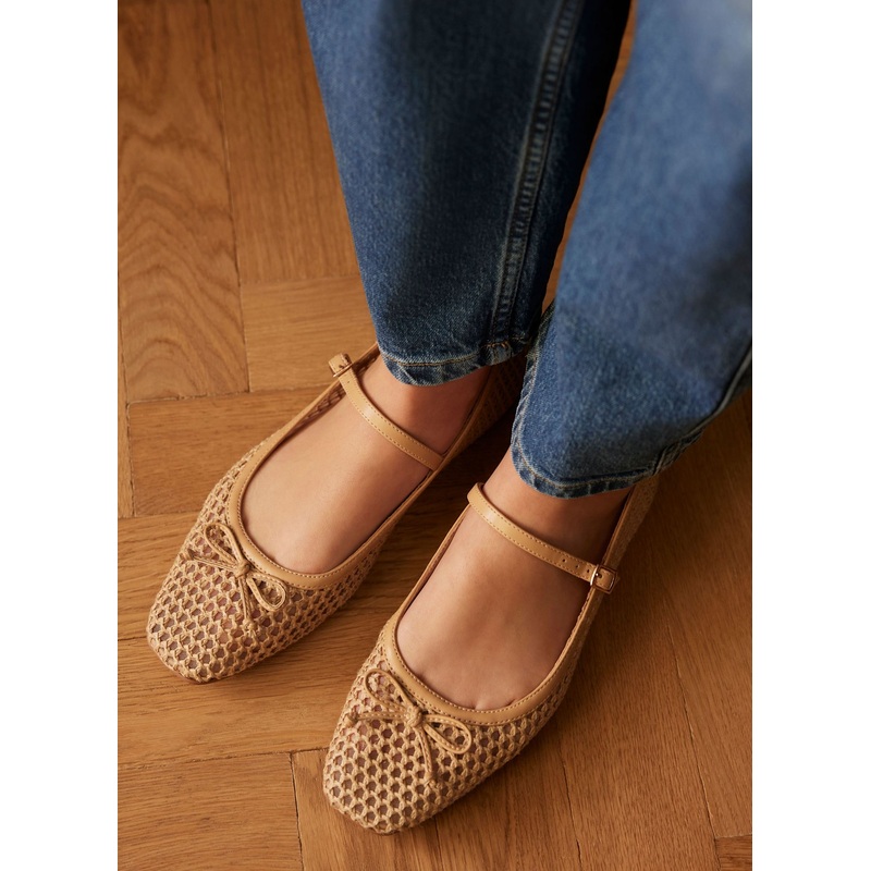 Sara Neutral Mesh Ballet Flat Shoes 3 UK 36 EU