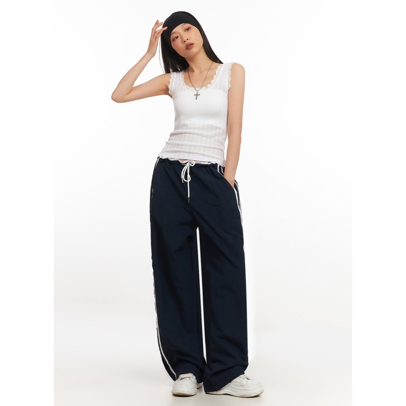 Striped Nylon Track Pants IA507 Dark blue M/L