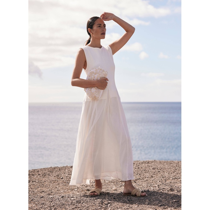 Cream Cotton Drop Waist Maxi Dress XS