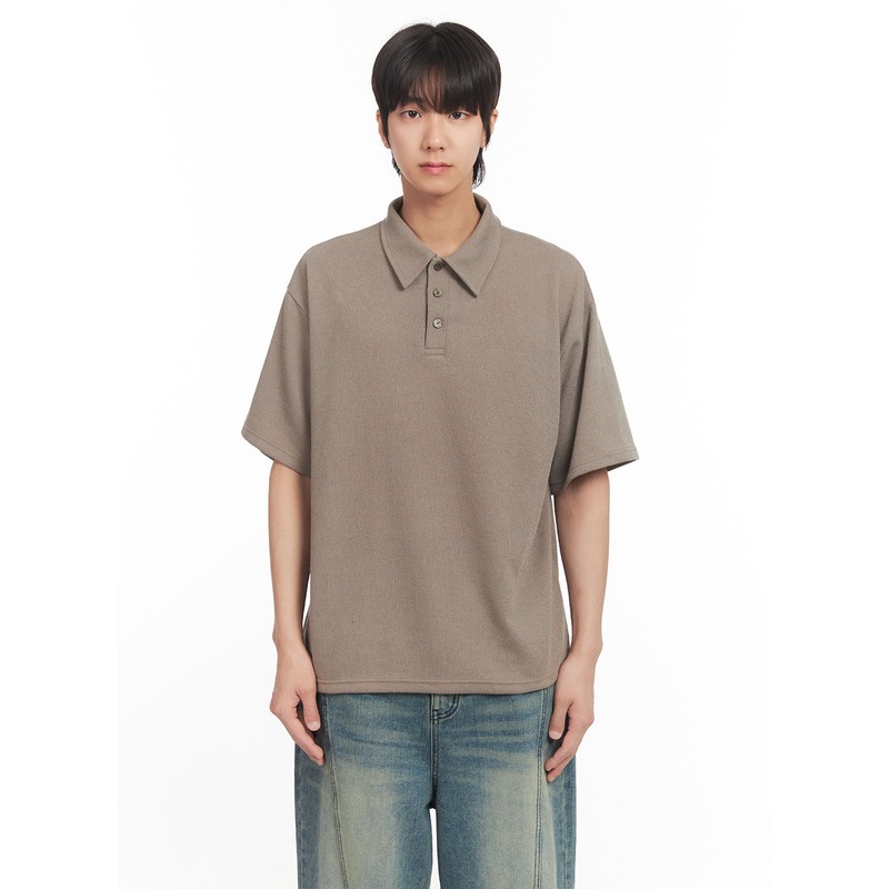 Men’s Collared Knitted T-Shirt IA511 Dark beige M/L