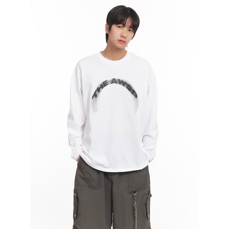 Men’s Graphic Cotton Long Sleeve Shirt IA510 White M/L