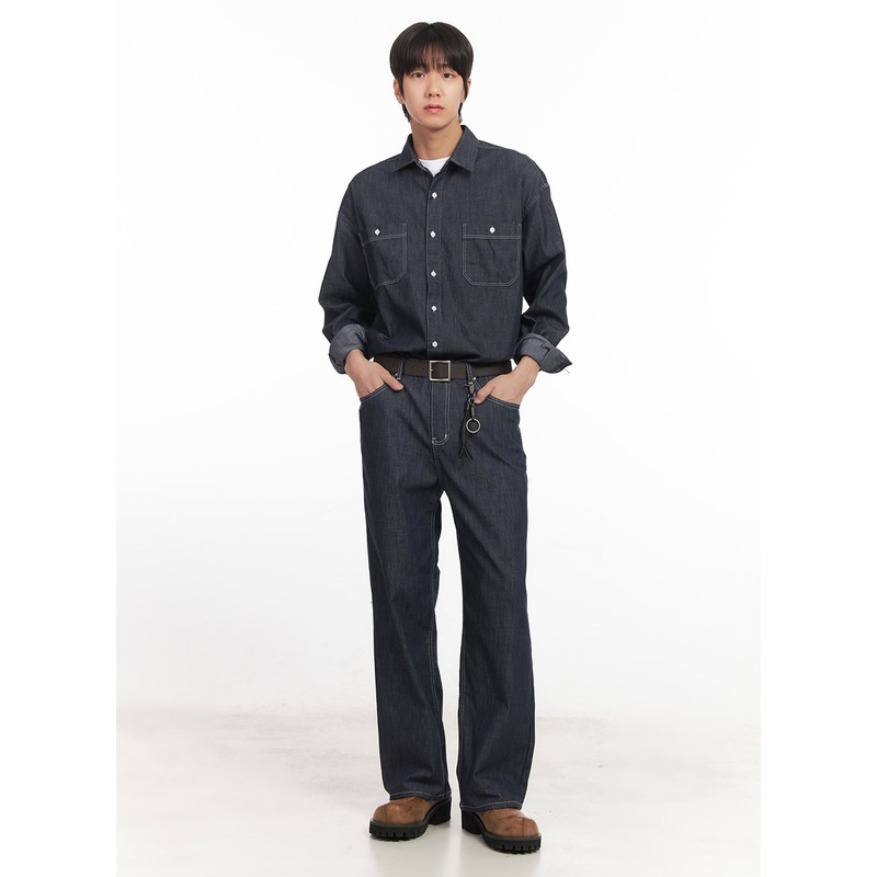 Men’s Stitched Straight-Fit Jeans IA510 Dark blue S