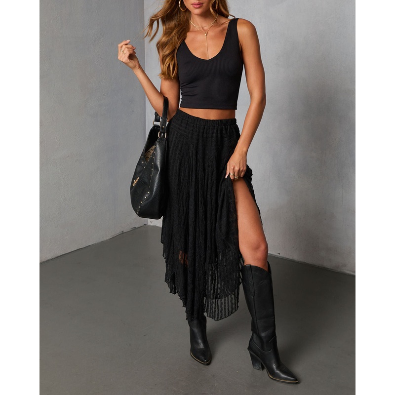 Moonthread Lace Darted Hem Midi Skirt Black S