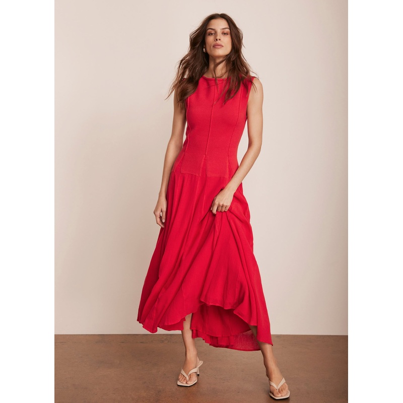 Red Cotton Drop Waist Maxi Dress XS