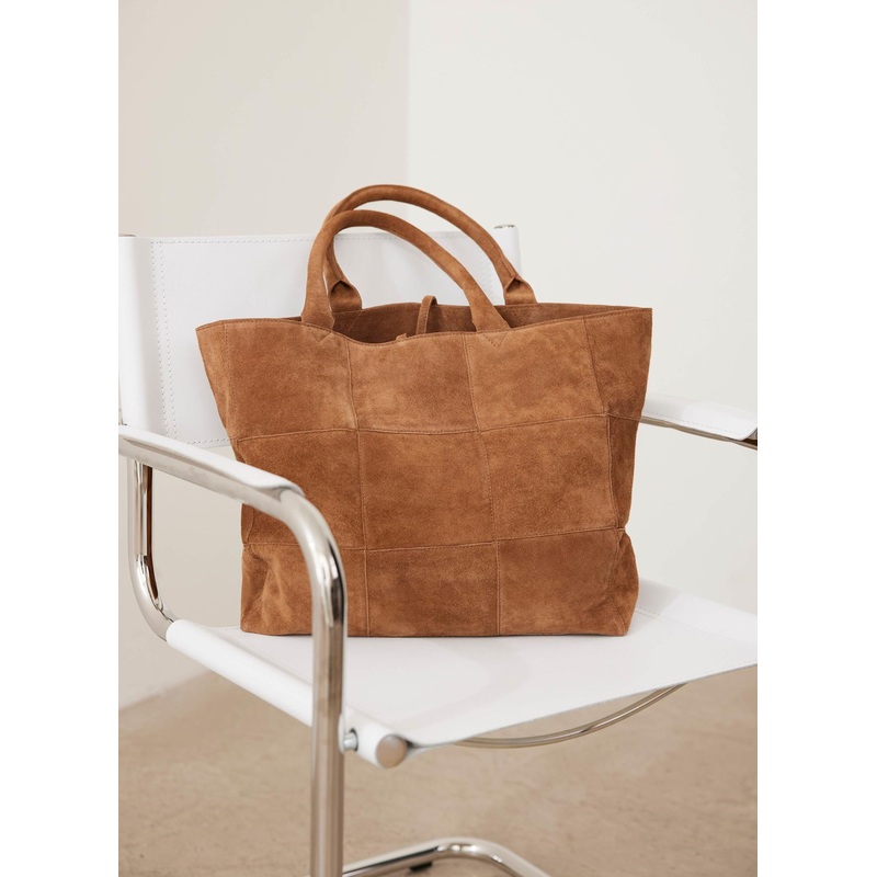 Tan Suede Woven Tote Bag ONE SIZE