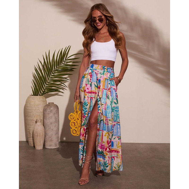 Travel Dreams Flowy Maxi Skirt Blue Multi XS