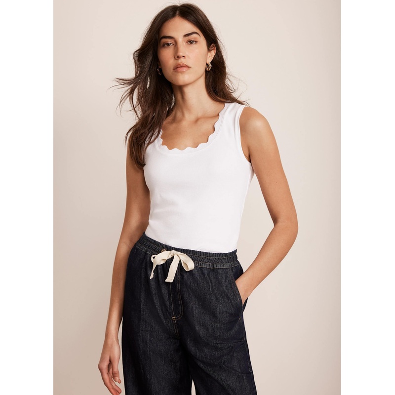 White Scallop Trim Vest Top XS