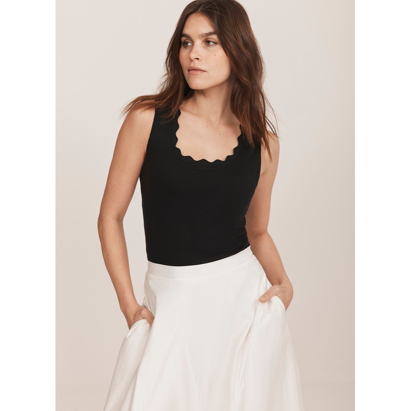 Black Scallop Trim Vest Top XS