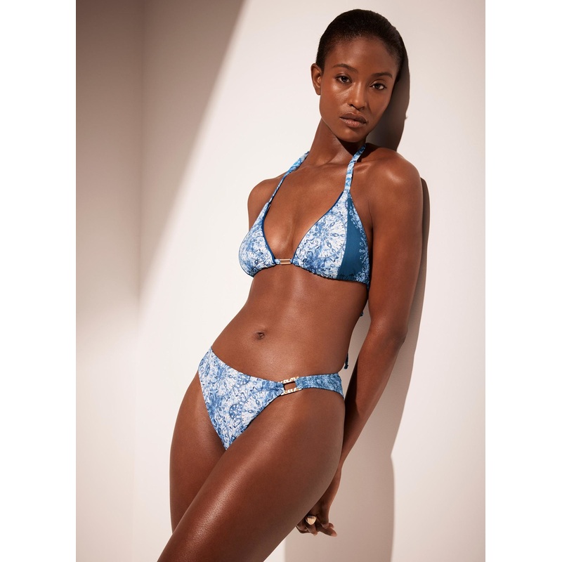 Blue Paisley Print Triangle Bikini Top 06