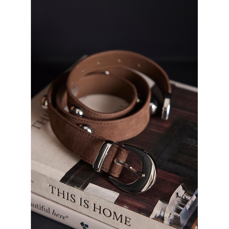 Brown Studded Suede Belt S/M