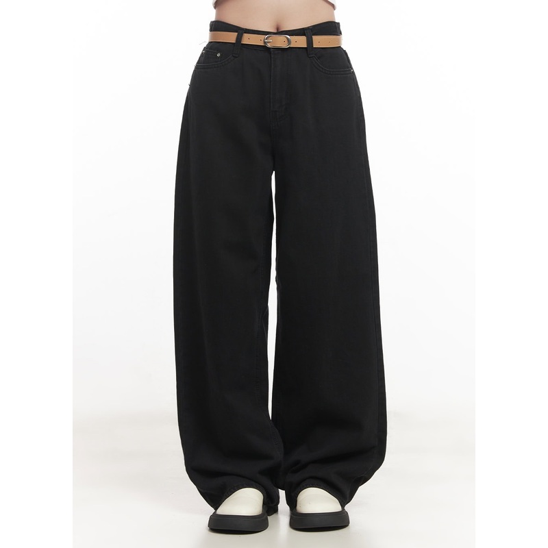 Essential Cotton Wide-Leg Pants CA511 Black S