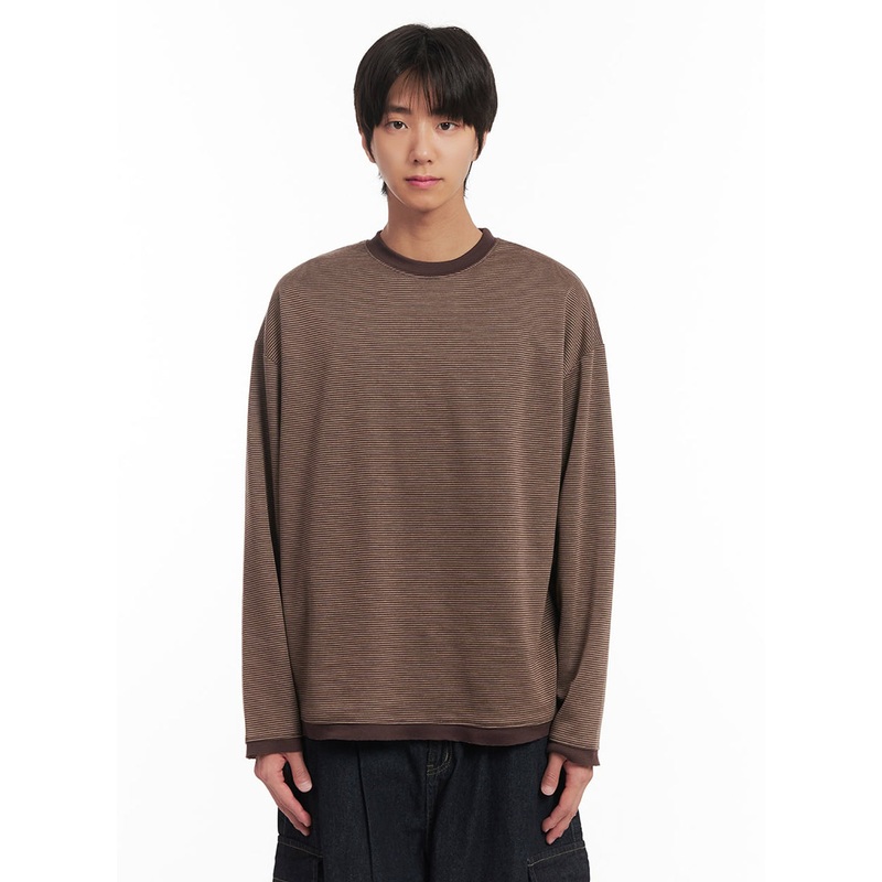 Men’s Thin-Stripe Sweatshirt IA511 Brown M/L