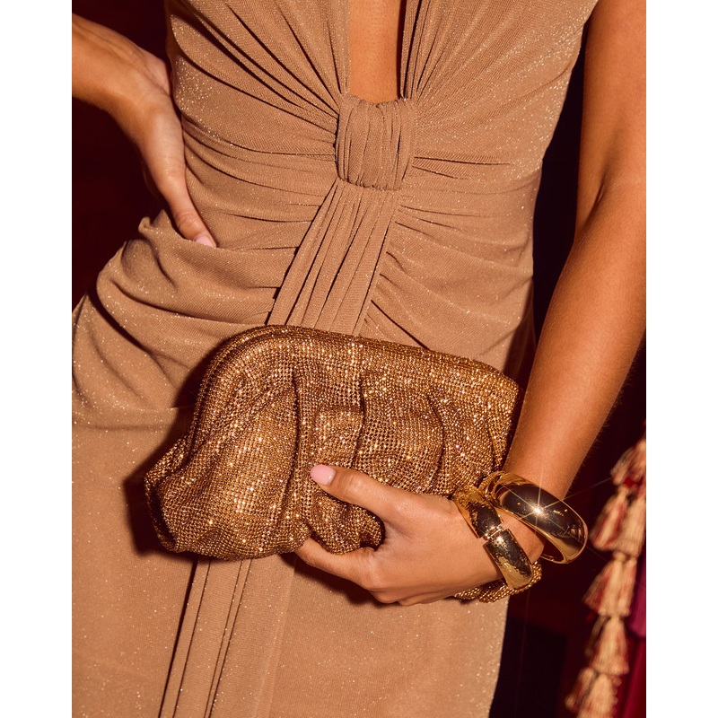 Party Standard Rhinestone Pouch Clutch Gold O/S