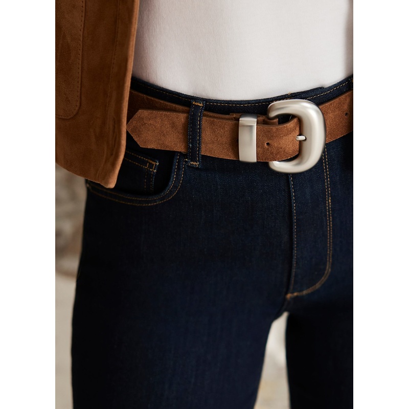 Tan Suede Statement Buckle Belt S