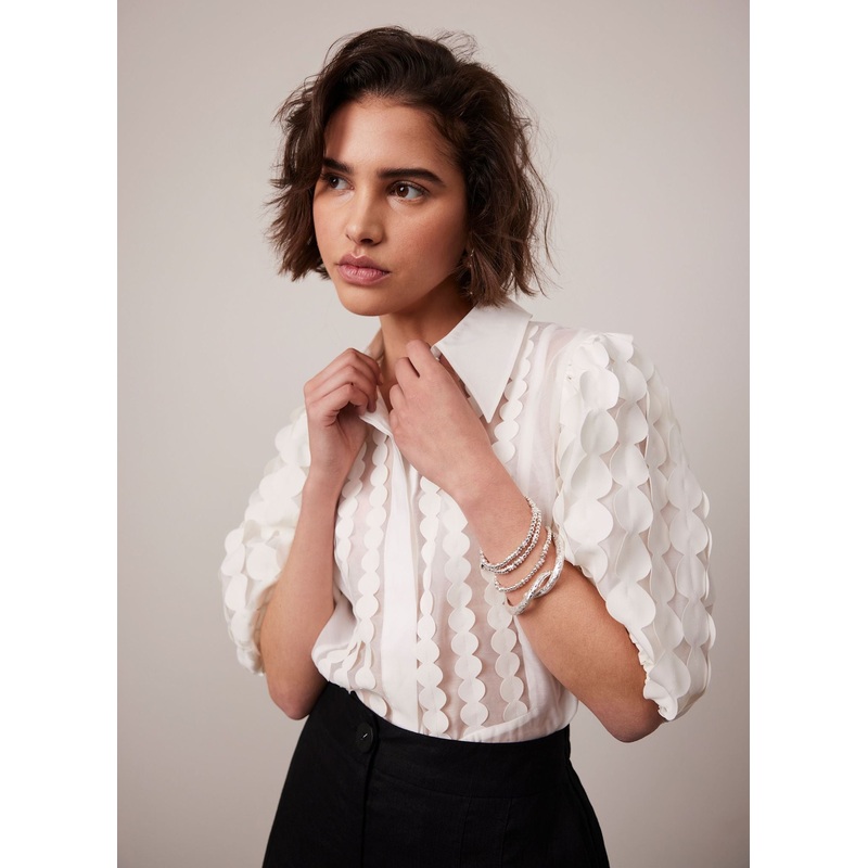 White Organza Puff Sleeve Shirt 06