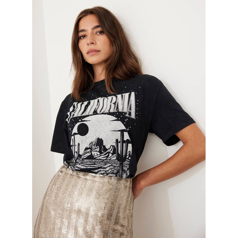 Black California Graphic Cotton T-Shirt XS