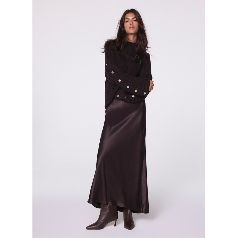 Brown Satin Slip Midi Skirt XS