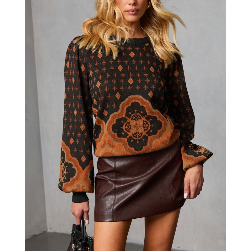 Charise Printed Abstract Sweater Black XS