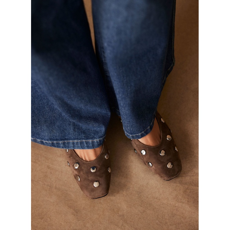 Coco Brown Suede Studded Flats 3 UK 36 EU