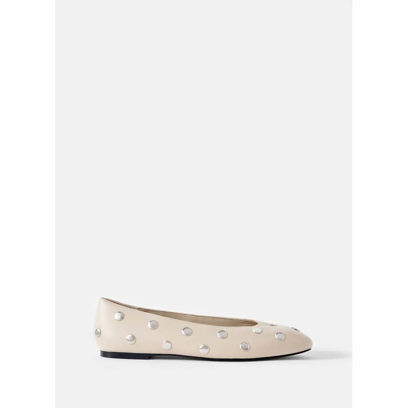 Coco Neutral Studded Leather Flats 3 UK 36 EU