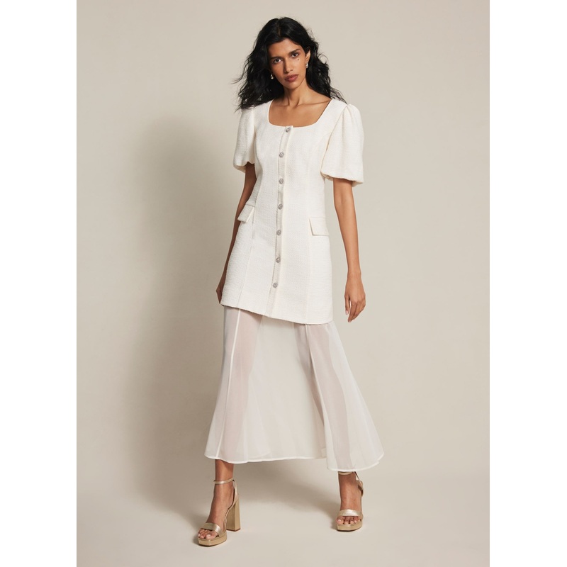 Cream Boucle Sheer Hem Maxi Dress 06