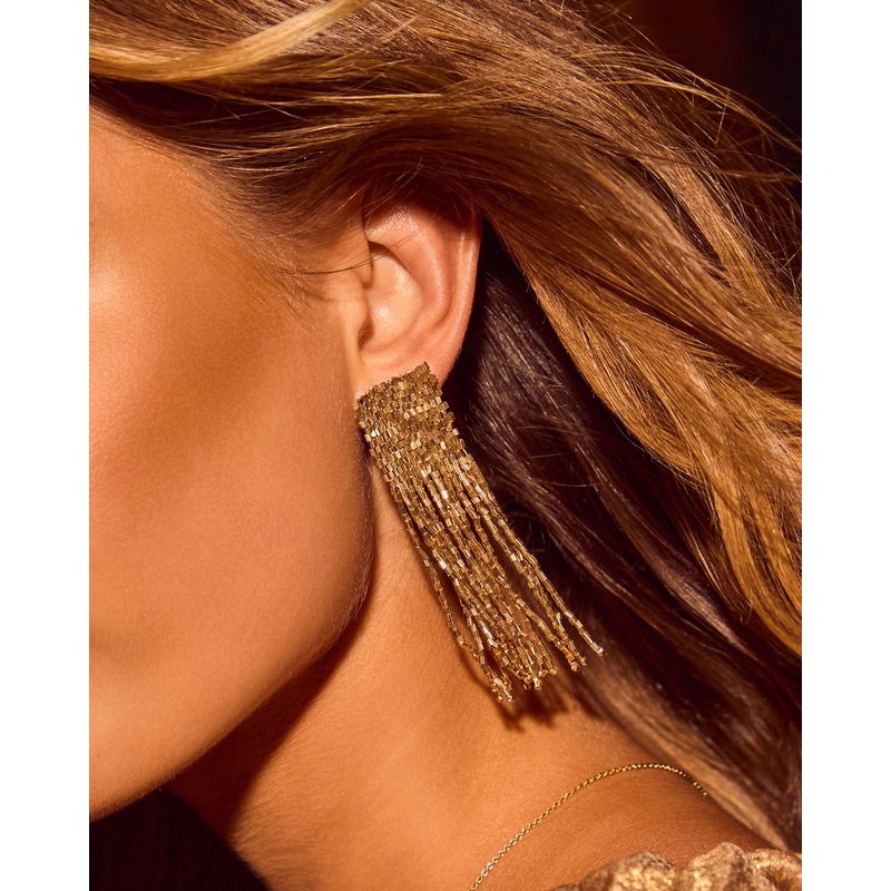 Gala Intentions Beaded Chandelier Earrings Gold O/S