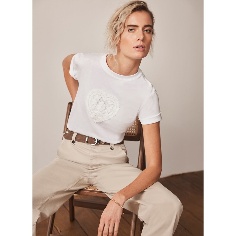 White Crochet Heart T-Shirt XS