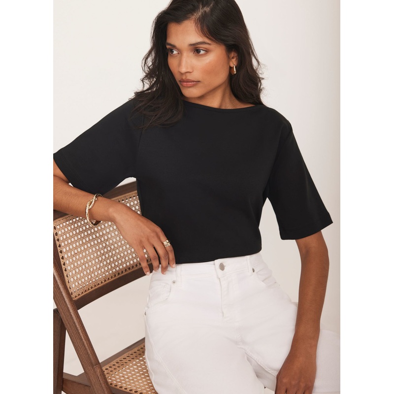 Black Slash Neck T-Shirt XS