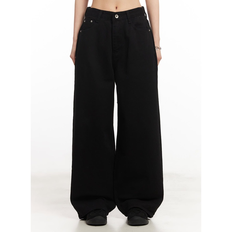 Classic Cotton Wide-Leg Pants CA516 Black S