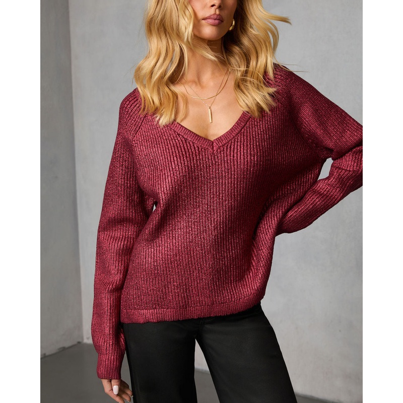 Elzah Ribbed Metallic Sweater Burgundy XS